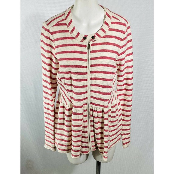 Free People Jacket Full Zip Peplum Red Striped - Picture 2 of 9